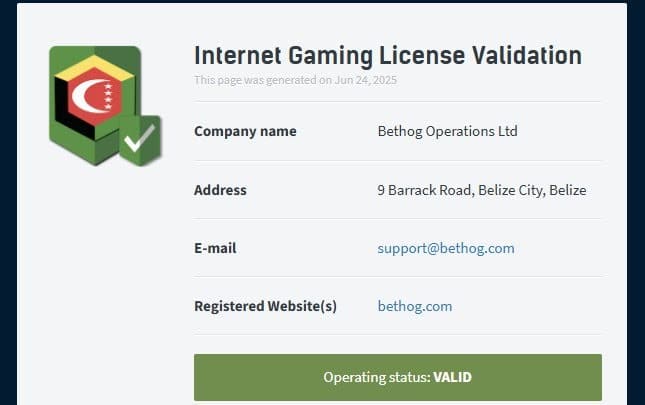 BetHog Casino licence
